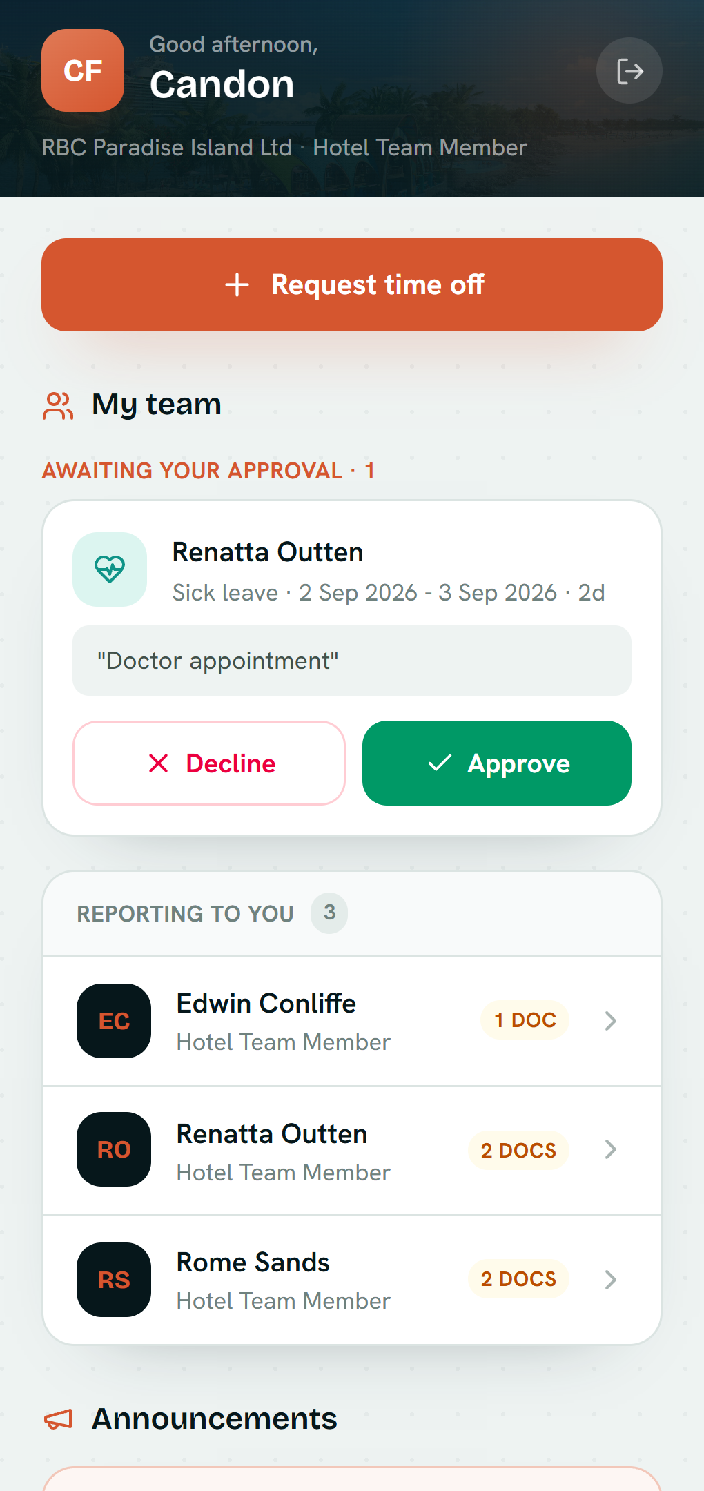 Employee self-service app on a phone